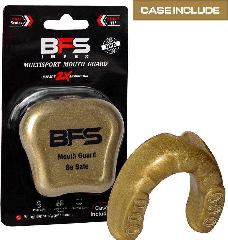 BFS IMPEX Mouth Guard Sports for Adults Best for Teeth,MMA Mouth Guard with Case for Boxing,Karate,Rugby,Football MouthGuard (Golden) - Image 2